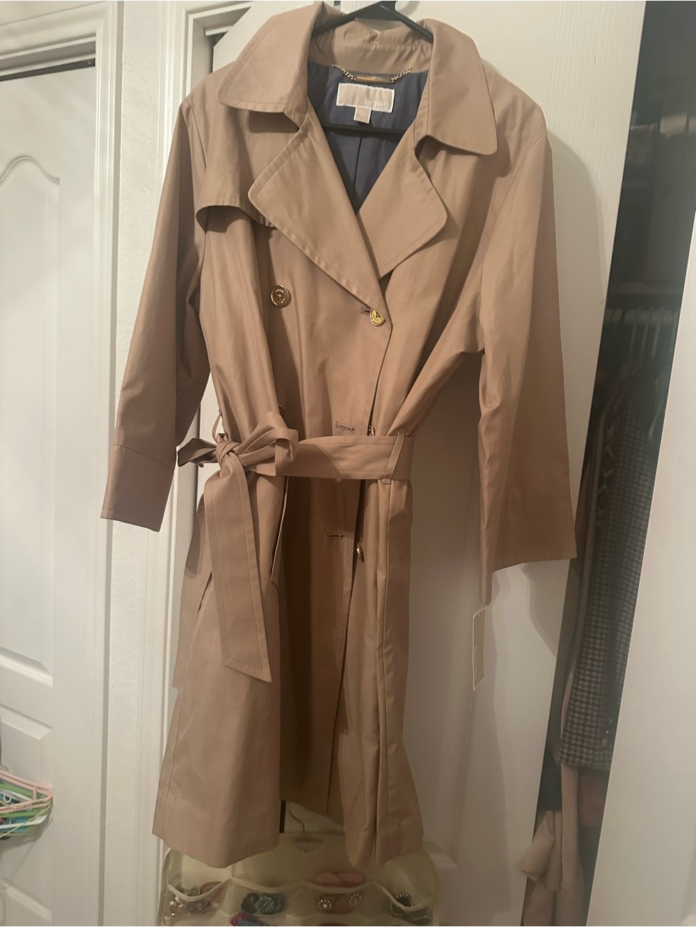 MICHAEL Michael Kors Tan Trench Coat with Waist Tie
